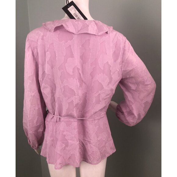 Women's Paige L/S Parsley Silk 3/4 Sleeve Shadow Floral Wrap Top Sz Large NWT - Picture 10 of 11